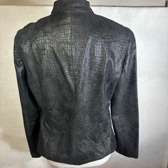 Rachel Adams Faux Leather Crocodile Print Black Jacket Womens Sz M Polyester - Picture 2 of 5